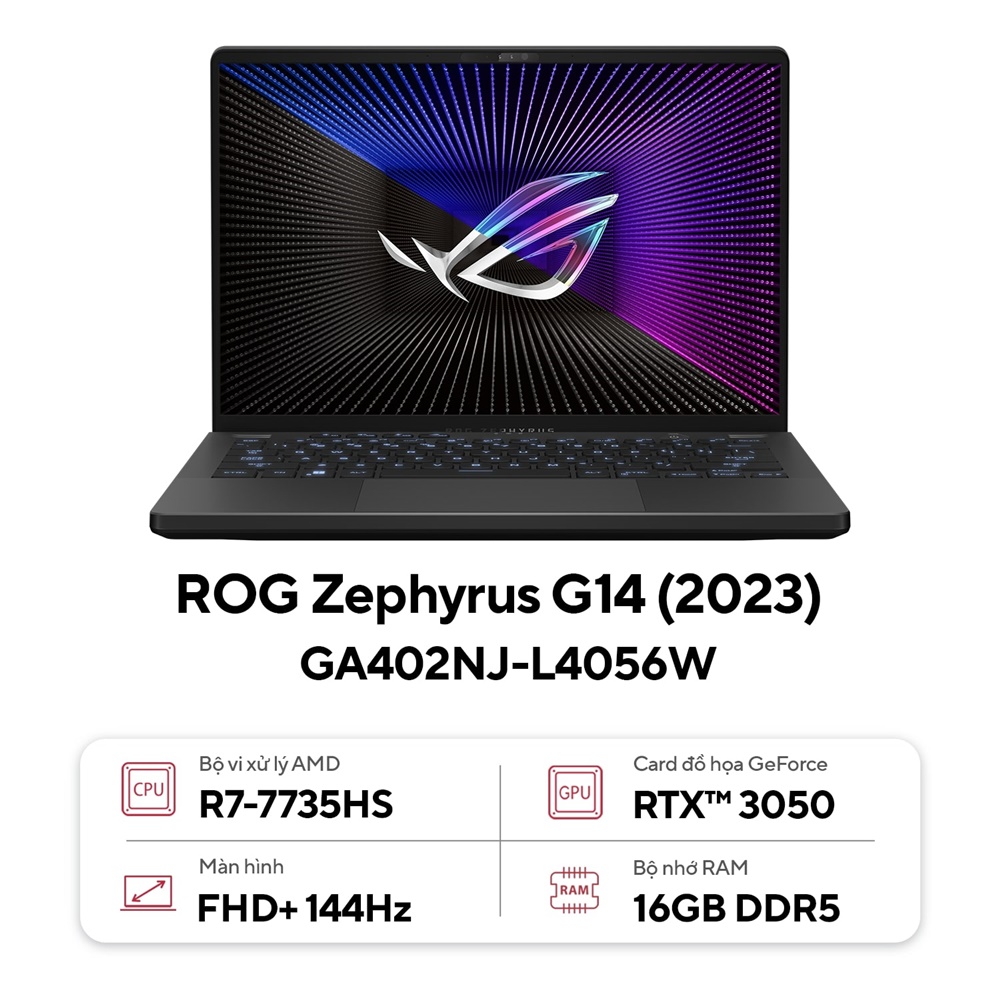 Laptop Asus ROG Zephyrus G14 GA402NJ-L4056W (AMD Ryzen 7 7735HS | RTX 3050 | 16GB | 512GB | 14 inch FHD+ | Win 11 | Xám)