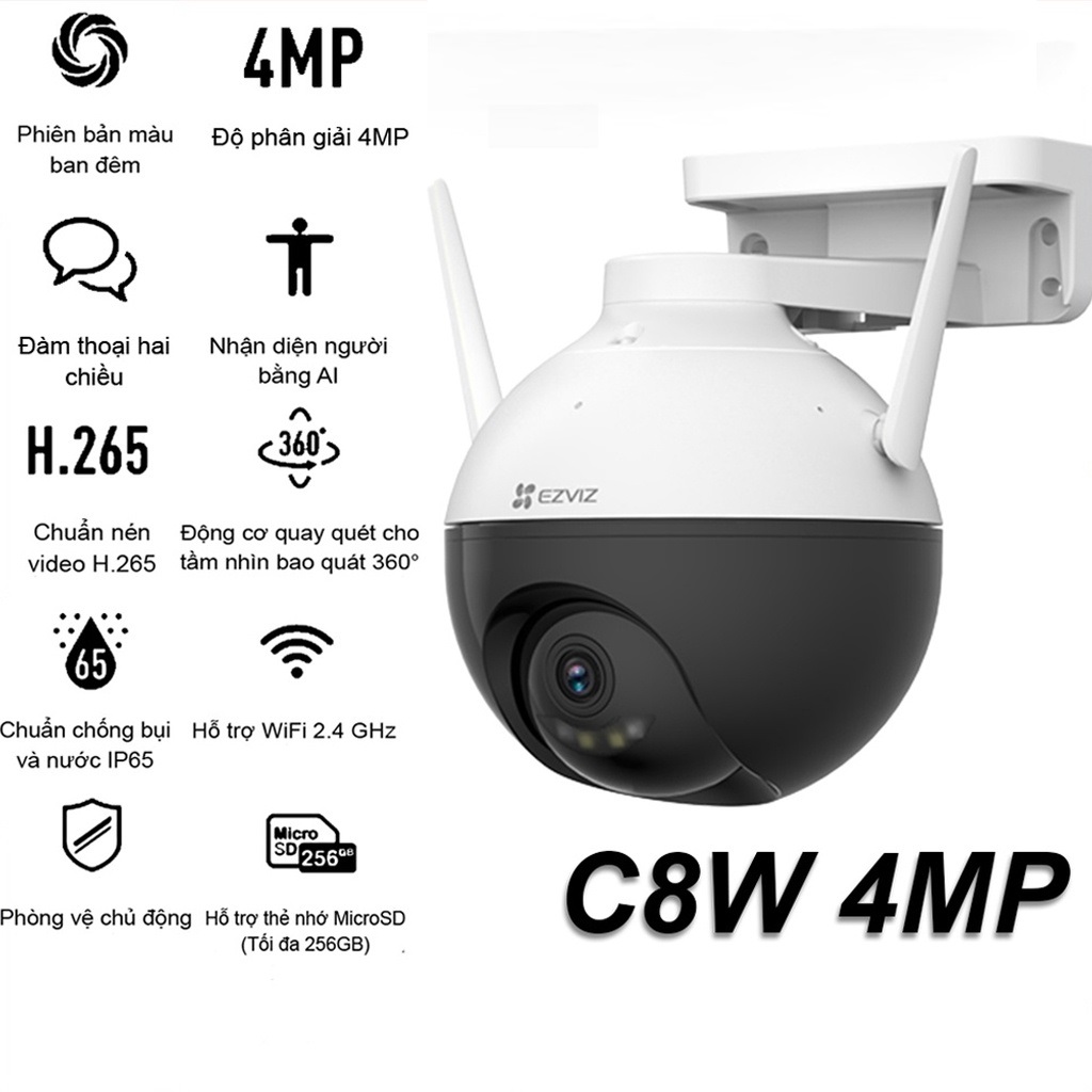 Camera WIFI Ezviz C8W 4MP có màu ban đêm, xoay nhiều góc