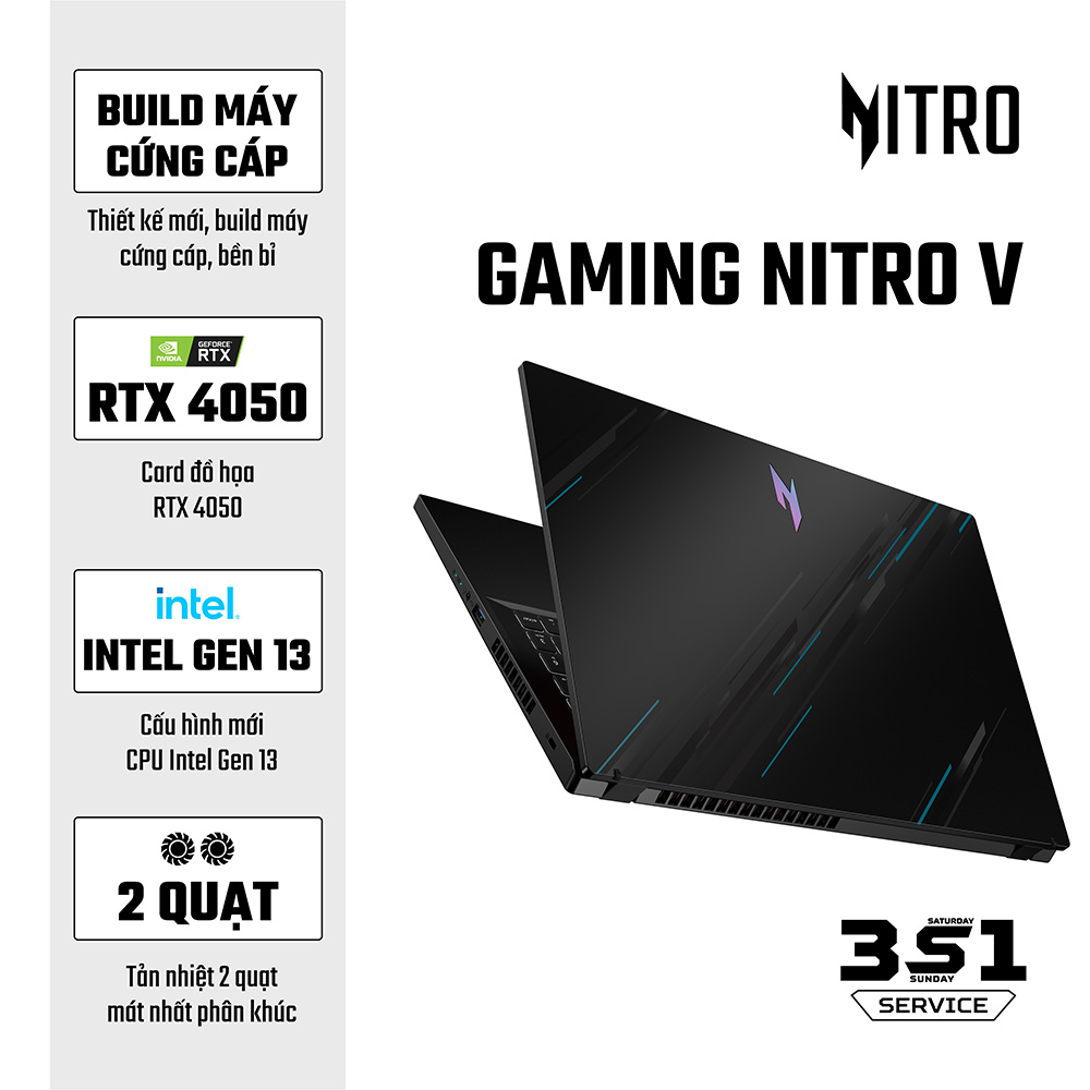 Laptop Acer Gaming Nitro V ANV15-51-75GS NH.QN8SV.005  (Intel Core i7-13620H |RTX 4050 6GB| 2*8GB | 512GB |  15.6 inch FHD | Win 11 | Black)