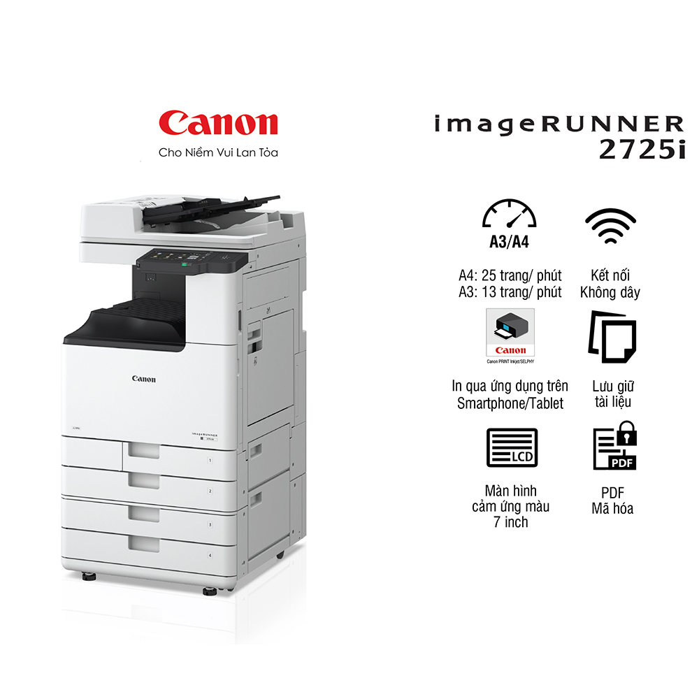 Máy photocopy đen trắng Canon IR2725I (In| Copy| Scan| ADF| A3| A4| USB| LAN| WIFI)