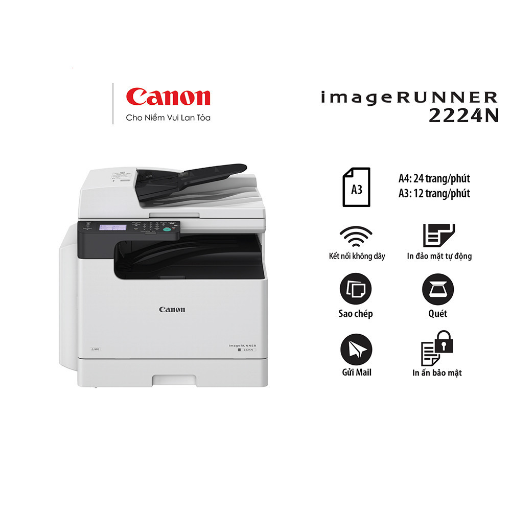 Máy photocopy Canon iR2224N (In đảo mặt| Copy| Scan| A3| A4| USB| LAN| WIFI)