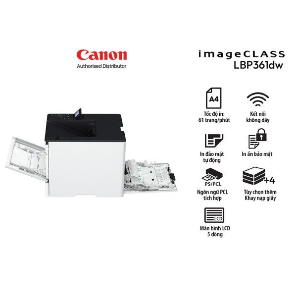 Máy in laser đen trắng Canon LBP361dw (In đảo mặt| A4| A5| USB| LAN| WIFI)