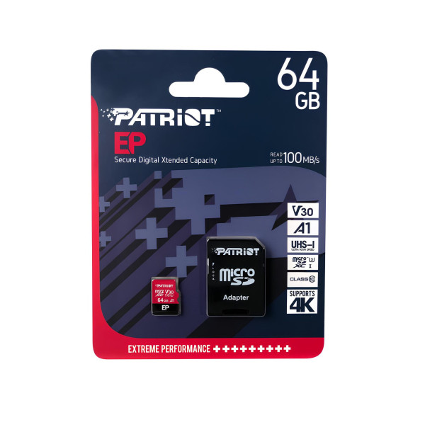 Thẻ Nhớ MicroSD 64G PATRIOT Box Class10 EP Seri V30 90MB/s Chính hãng