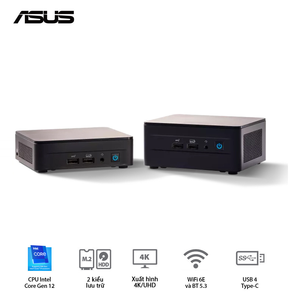 Mini PC ASUS Intel NUC 12 Pro (i3-1220P | DDR4 | Intel Iris Xe | Wi-Fi 6 | Bluetooth | Thunderbolt 4 | Support 8K ) - RNUC12WSHI300001I)